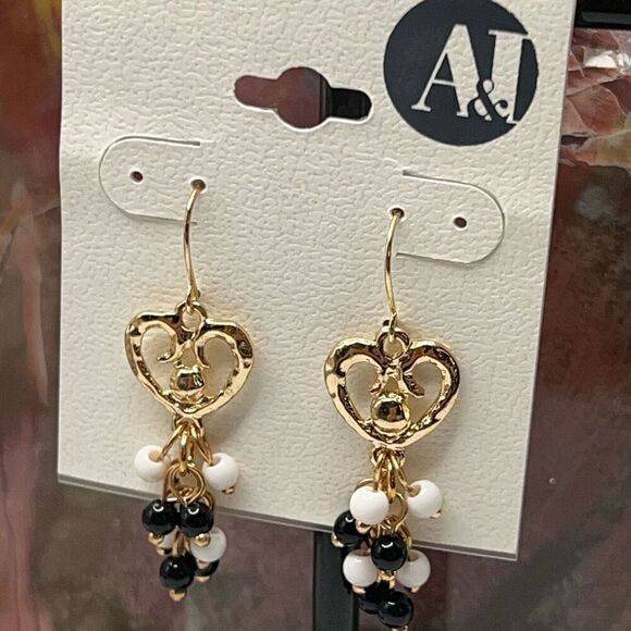 A & I Earrings Gold Navy Dangle - Picture 3 of 4